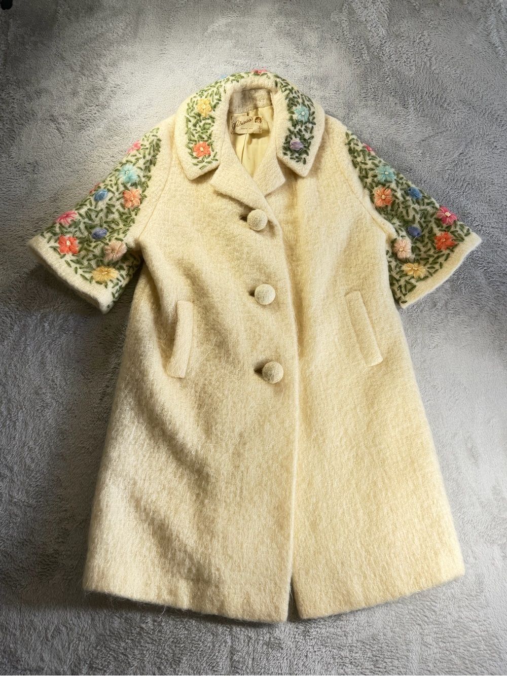 Vintage 1960s Bataldi Mohair Crewel Embroidered Coat S/M - Picture 14 of 15